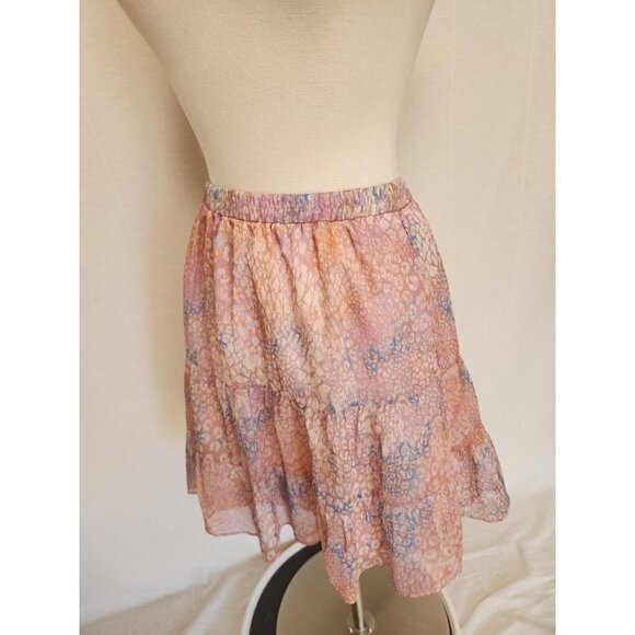 Evereve BB Dakota Tiered Mini Skirt Pink Leopard Print Size Medium - Picture 5 of 7